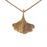 9ct Gold Ginkgo Leaf Necklace With Small Diamond
