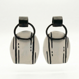 Line and Dot Marked Enamel Loop Stud Earrings - No. 61