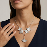 Five Silver Ginkgo Leaves Necklace