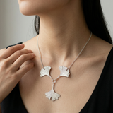 Three Silver Ginkgo Leaves Necklace
