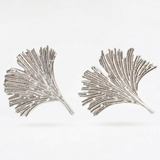 Small Silver Ginkgo Leaf Earrings Studs