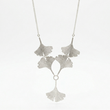Five Silver Ginkgo Leaves Necklace