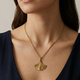 9ct Gold Ginkgo Leaf Necklace With Small Diamond