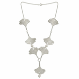 Seven Silver Ginkgo Leaves Necklace White Pearls