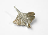 Silver Ginkgo Leaf Brooch with Pearl