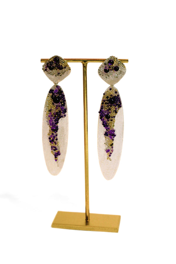 Purple Blossoms Oval Earrings