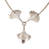 Three Silver Ginkgo Leaves Necklace