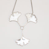 Three Silver Ginkgo Leaves Necklace