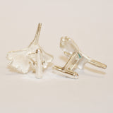 Large Silver Ginkgo Leaf Cufflinks