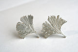 Small Silver Ginkgo Leaf Earrings- Studs or Drop