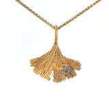 9ct Gold Ginkgo Leaf Necklace With Large Champagne Diamond