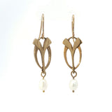 9ct Gold Seed Leaf Earrings with Pearl - No. 65
