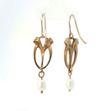 9ct Gold Seed Leaf Earrings with Pearl - No. 65