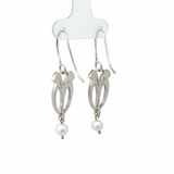 Silver Seed Leaves with Pearls Earrings