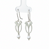 Silver Seed Leaves with Pearls Earrings