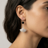Silver Ginkgo & Chalcedony Drop Earrings