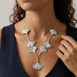 Seven Silver Ginkgo Leaves Necklace