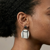 Line and Dot Marked Enamel Loop Stud Earrings - No. 61