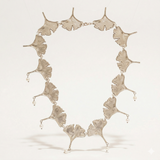 Full Silver Ginkgo Leaves Necklace with Drop Pearls