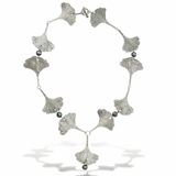 Ginkgo Leaf and Grey Pearl Necklace