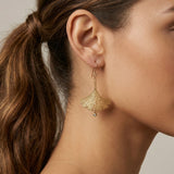 9ct Gold Ginkgo Leaf Earrings with Diamond Drops