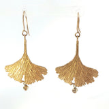 9ct Gold Ginkgo Leaf Earrings with Diamond Drops