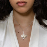 Silver Ginkgo Leaf Pendant with Pearl Drop