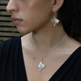 Silver Ginkgo Leaf Pendant with Pearl Drop