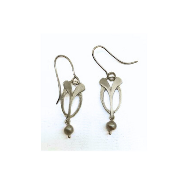 Silver Seed Leaves with Pearls Earrings