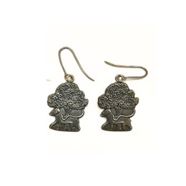 Silver Dog and Tree Earrings
