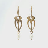 9ct Gold Seed Leaf Earrings with Pearl - No. 65