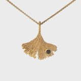 9ct Gold Ginkgo Leaf Necklace With Cognac Diamond
