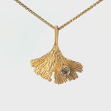 9ct Gold Ginkgo Leaf Necklace With Large Champagne Diamond