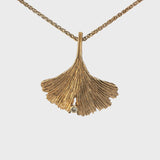 9ct Gold Ginkgo Leaf Necklace With Small Diamond