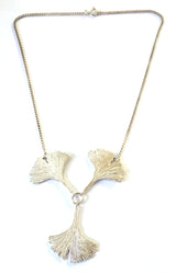 Three Silver Ginkgo Leaves Necklace