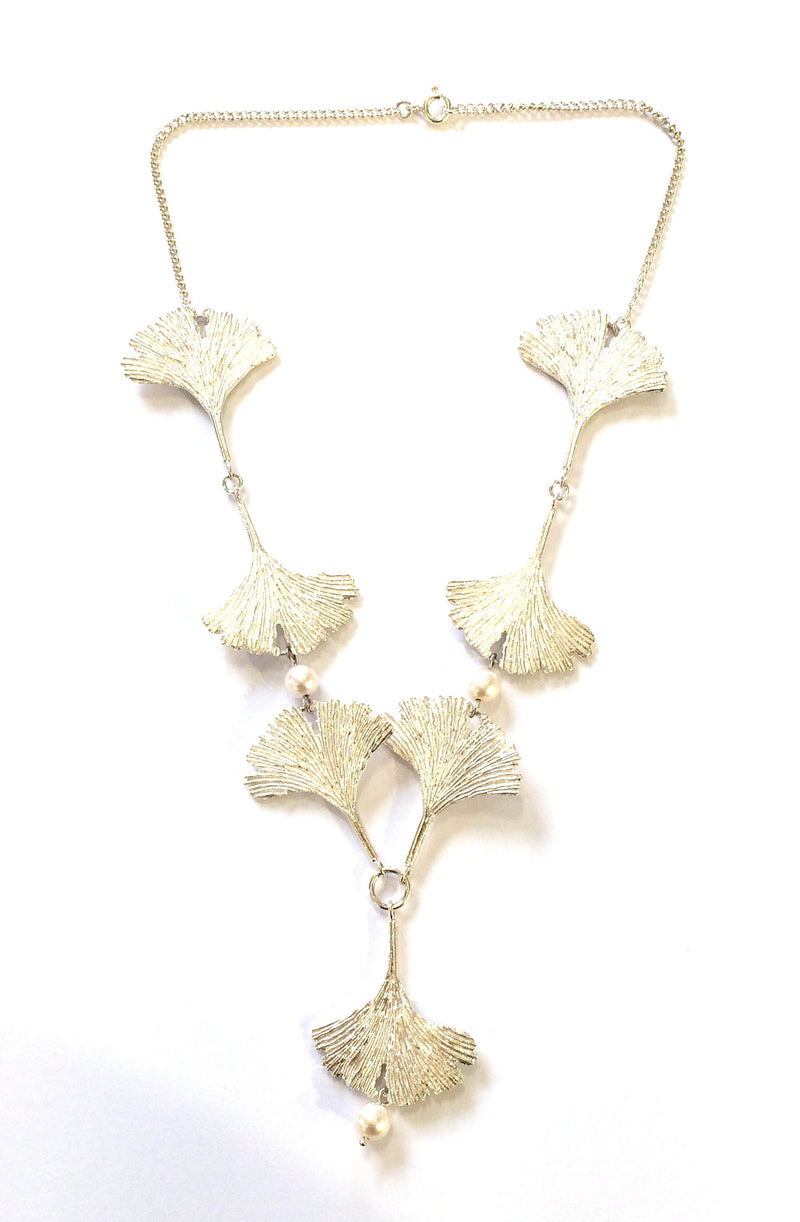 Seven Silver Ginkgo Leaves Necklace