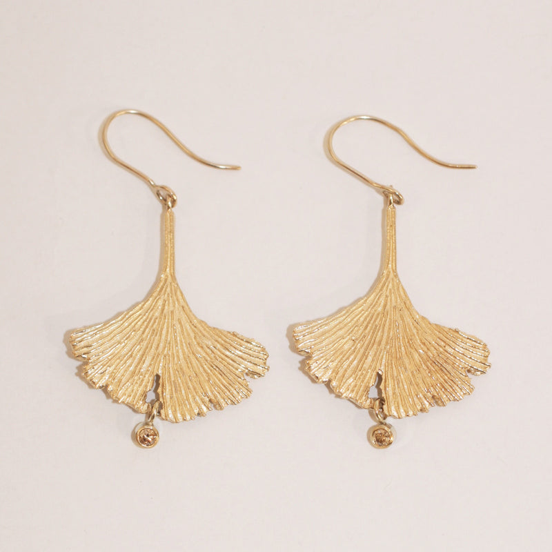 9ct Gold Ginkgo Leaf Earrings