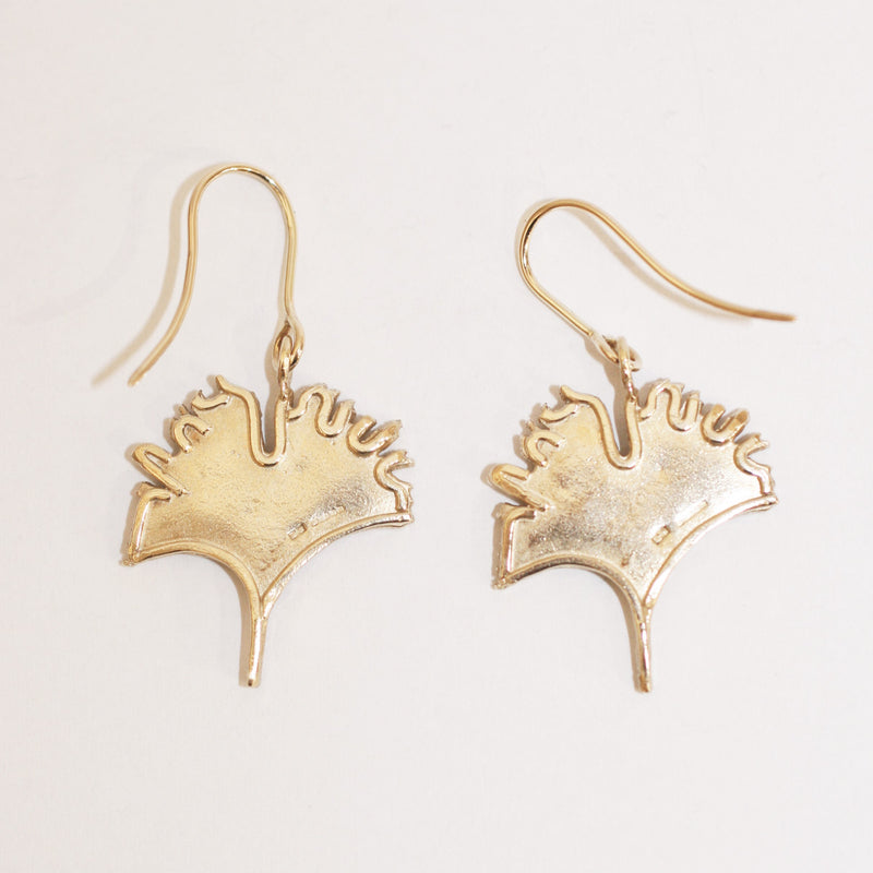 9ct Gold Small Ginkgo Leaf Earrings