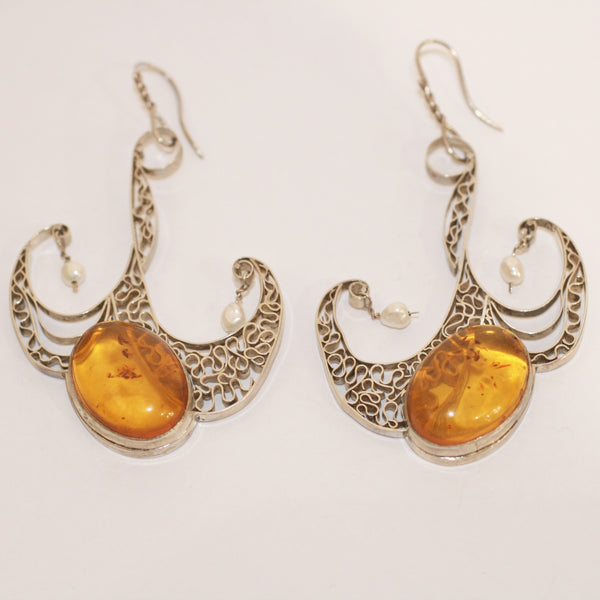 Amber and Pearl Earrings - No. 47