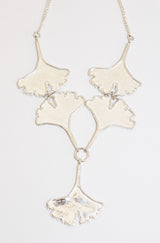Five Silver Ginkgo Leaves Necklace