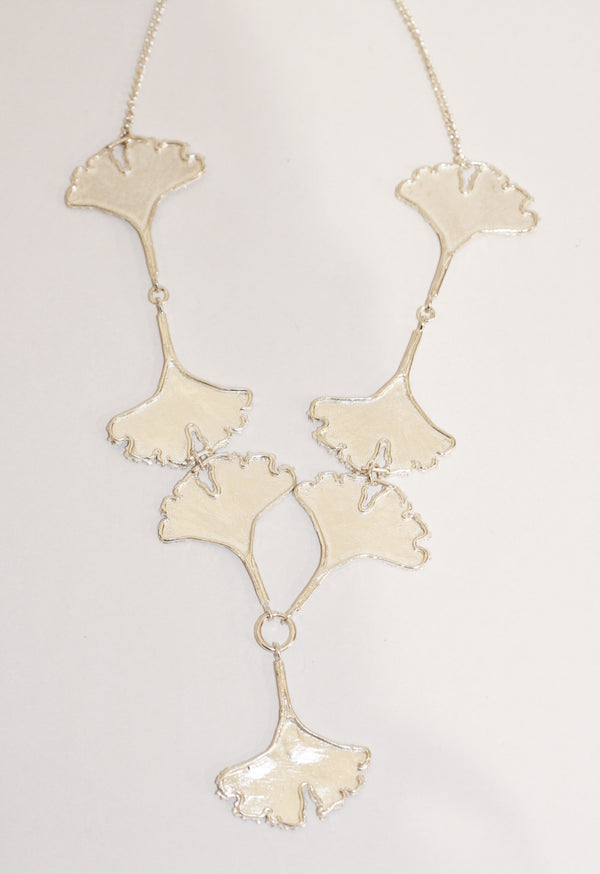 Seven Silver Ginkgo Leaves Necklace