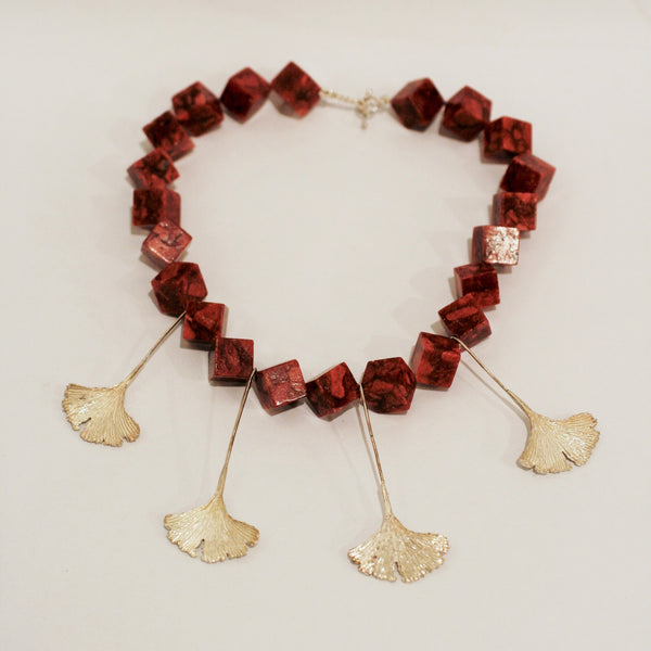 Ginkgo Leaf and Coral Necklace