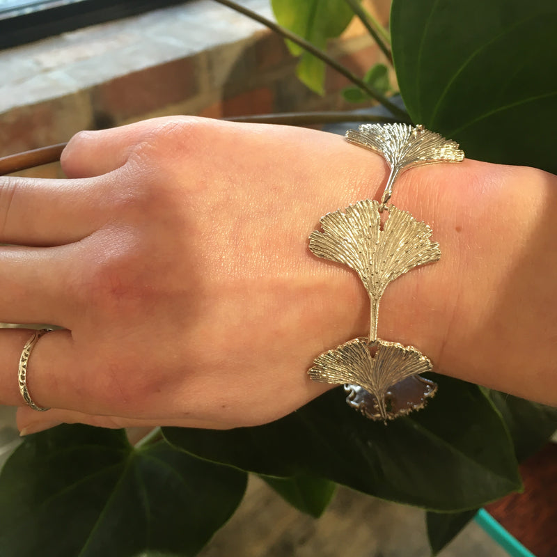 Silver Ginkgo Leaves Bracelet