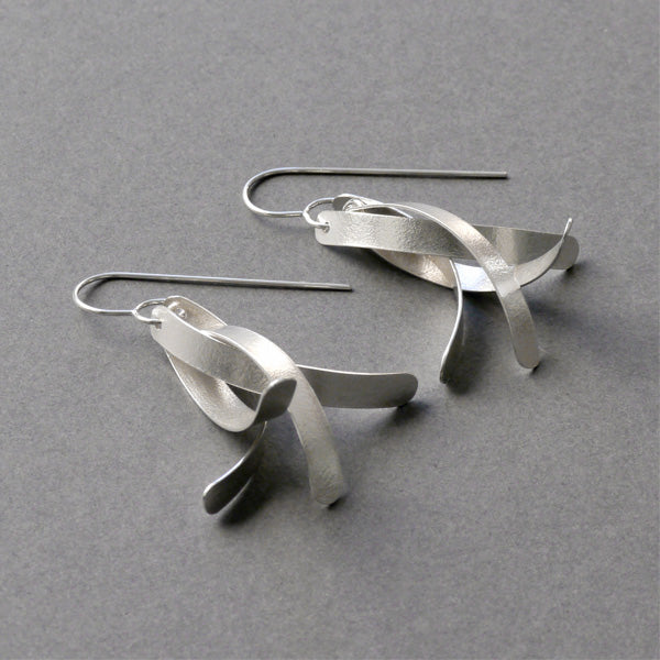 Silver Long Strip Clustered Earrings