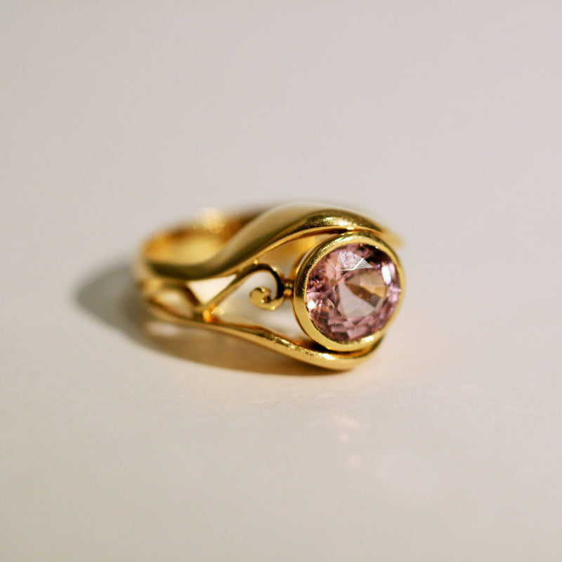 Gold and Pink Spinel Contour Ring